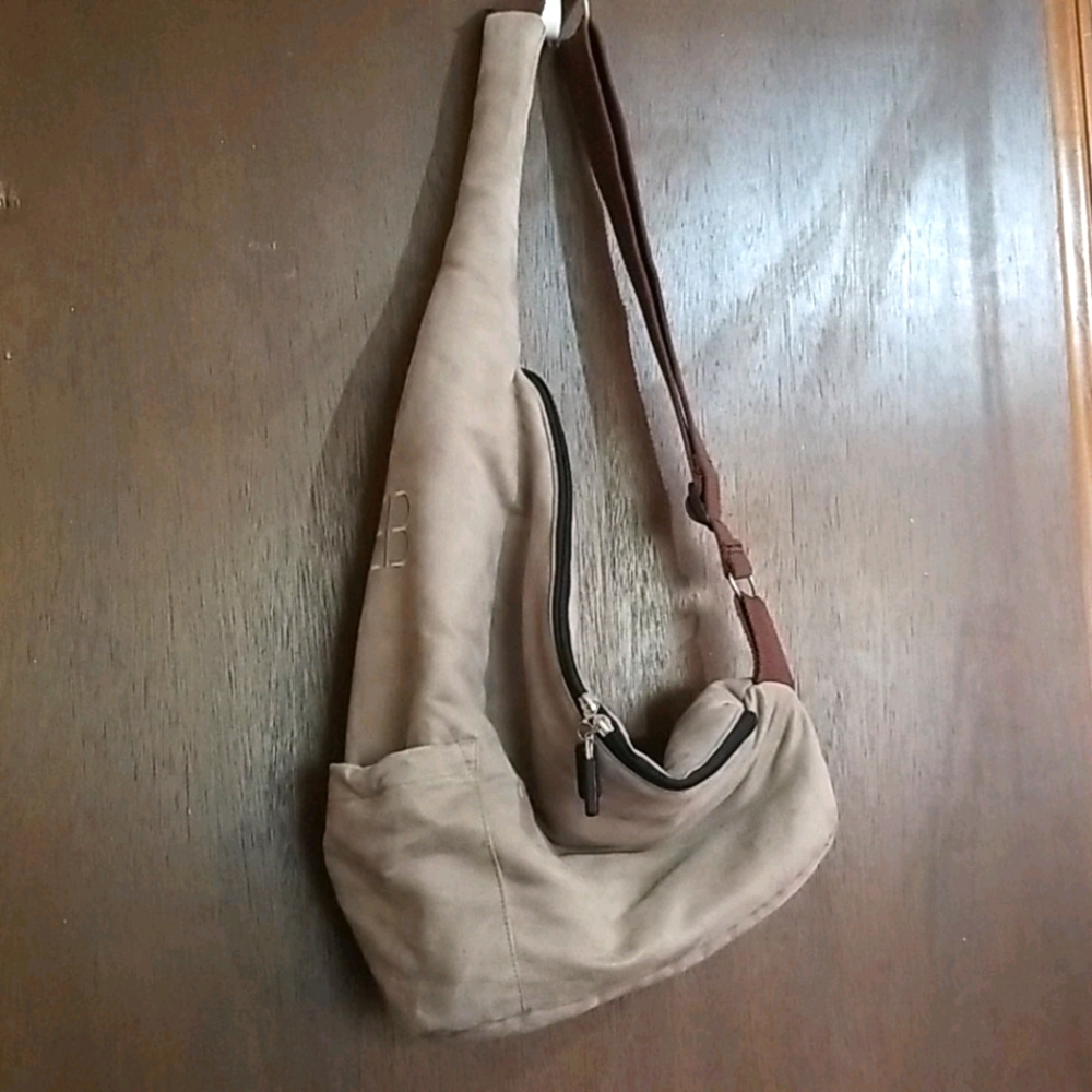 Tan velvety sling bag pet carrier